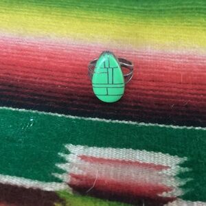 Older inlaid turquoise ring..size 6 I’m guessing..marked with a CS and sterling